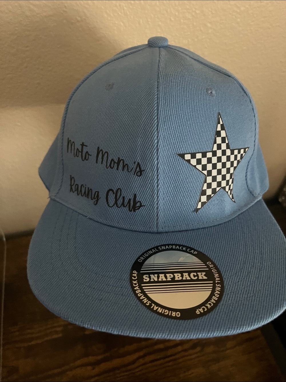 Moto Mom's Racing Club Light Blue Snapback Hat
